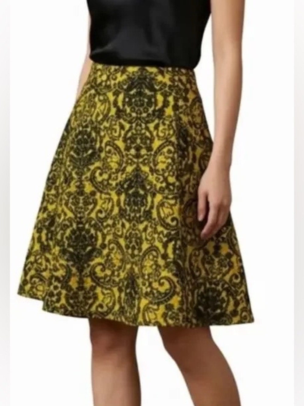 Anthro Maeve Eliza Knit Tapestry Navy & Citron Floral Circle Skirt